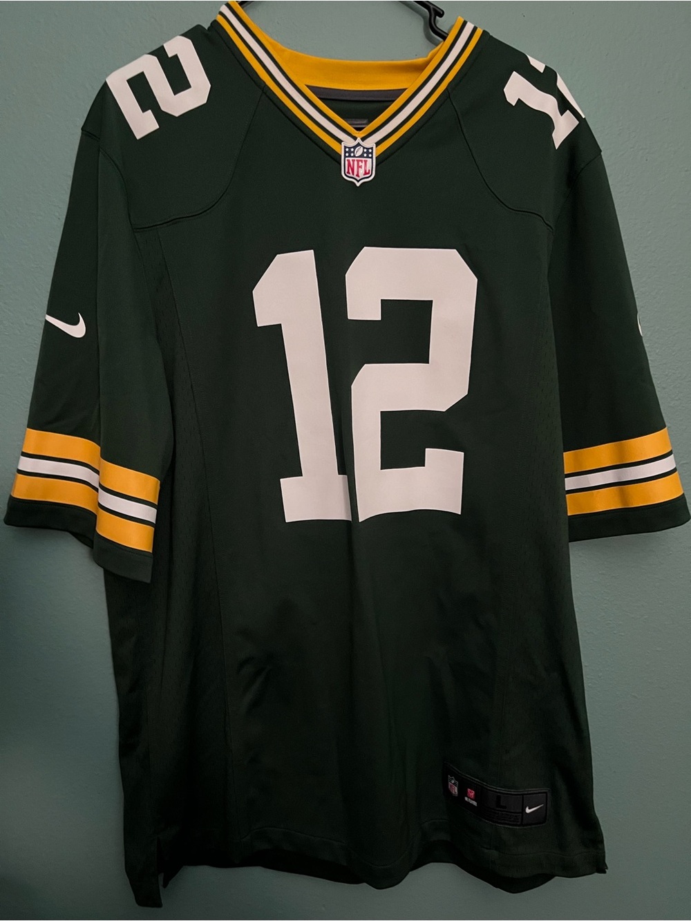 Nike Green & Yellow Rodger #12 Football Jersey